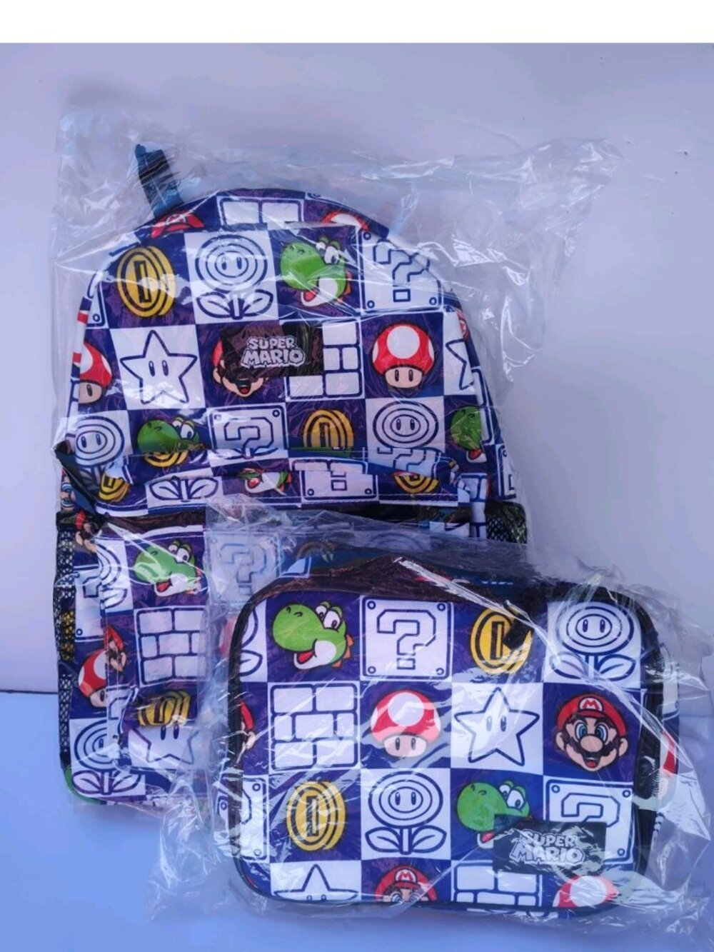 Nintendo Blue Super Mario Yoshi Toad Kids 16" Backpack & Lunchbag NEW WITH TAGS